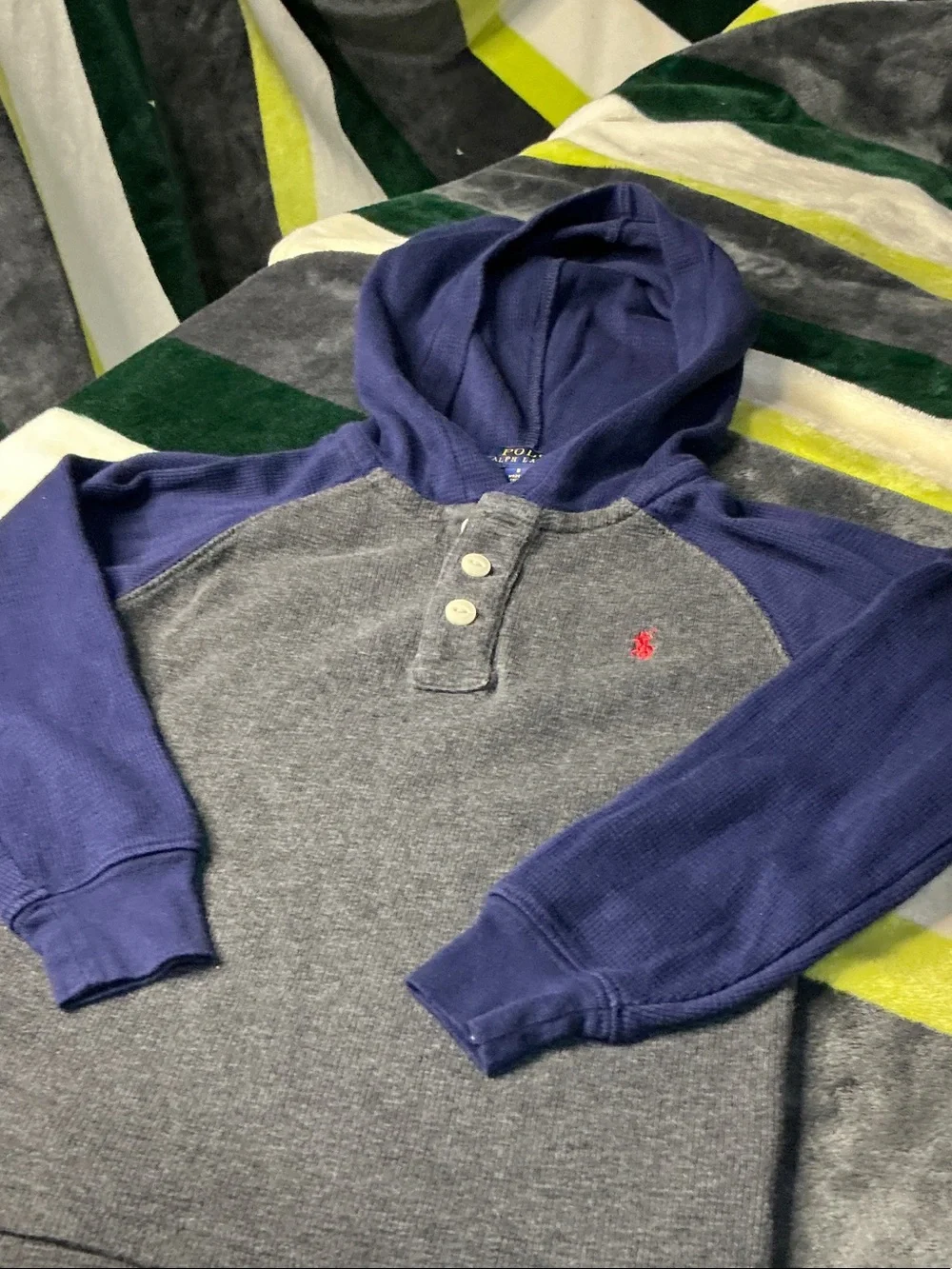 Polo by Ralph Lauren Gray Body Navy Hooded Henley with Red Pony